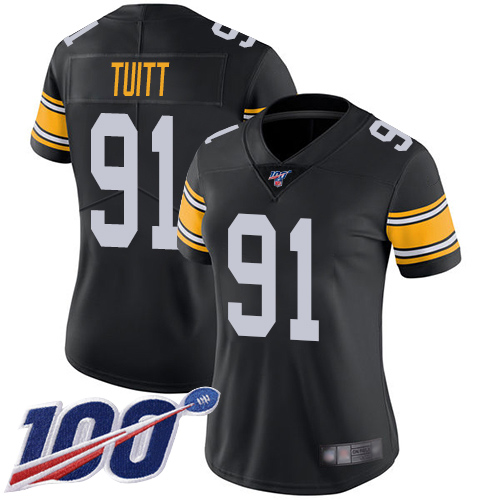 Women Pittsburgh Steelers Football #91 Limited Black Stephon Tuitt Alternate 100th Season Vapor Untouchable Nike NFL Jersey